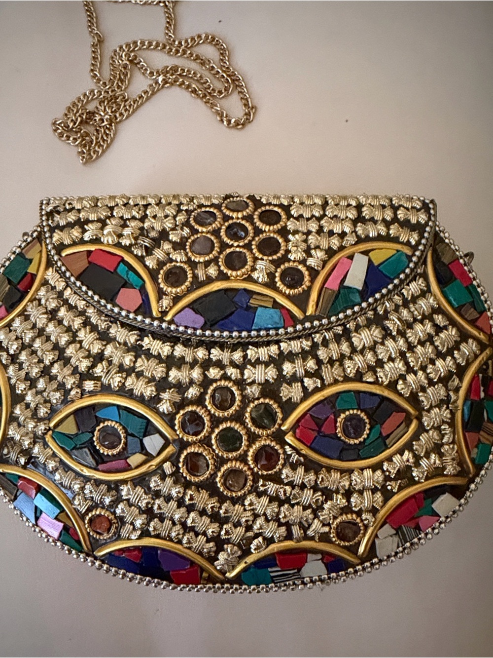 Ramla Rio Handmade Moroccan Embellished Gold Mosaic Crossbody Bag Good Condition